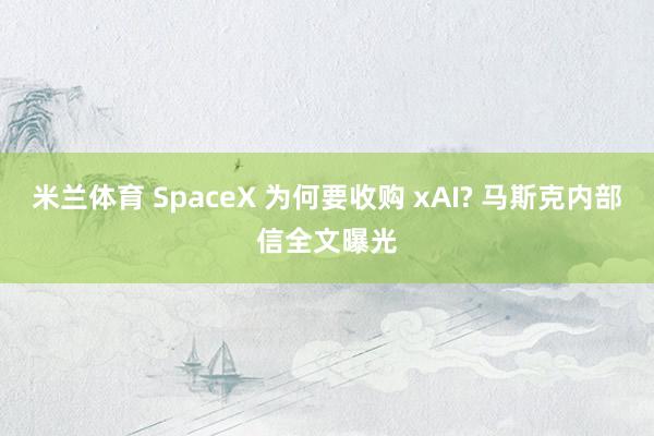 米兰体育 SpaceX 为何要收购 xAI? 马斯克内部信全文曝光